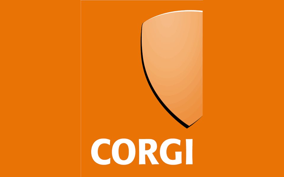 The CORGI logo, white lettering on an orange shield.