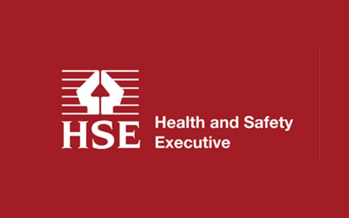 The Health and Safety Executive logo, white lettering on a dark red background.
