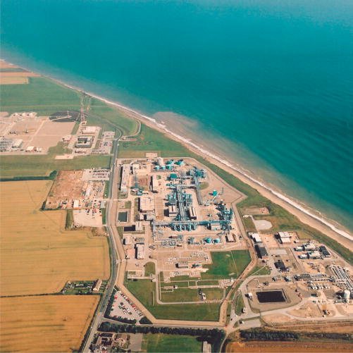 Aerial view of the gas terminal at Easington on the Yorkshire coast.